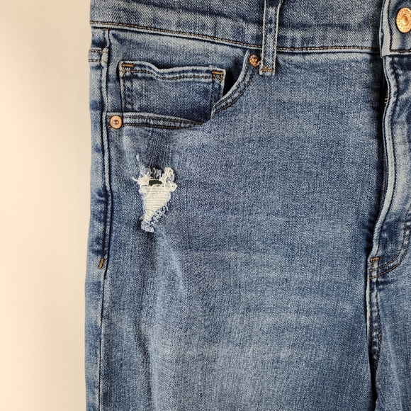 Express Jeans Womens 12S Modern Straight Super High Rise Distressed Blue (32x27) - Picture 6 of 14